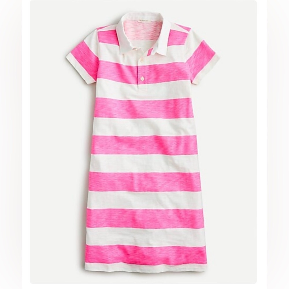 NWOT j crew crewcuts girls rugby stripe polo dress white neon pink size XXS 🩷🤍